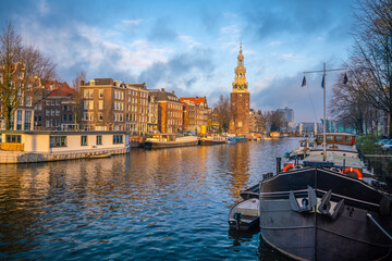 Amsterdam downtown city skyline cityscape of Netherlands