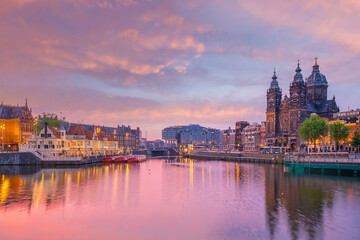 Amsterdam downtown city skyline cityscape of Netherlands