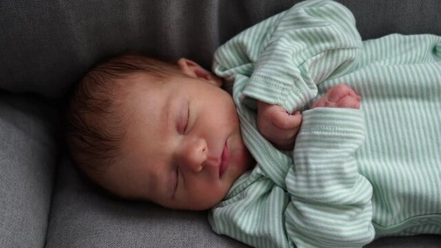 Baby Sleep Newborn Sleep, Little Girl Sleeping On Chair Face and Hands close-up