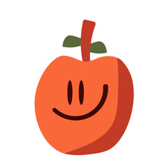 Cheerful orange apple. Anthropomorphic fruit. Vector flat image. Funny illustration. Design for print, web, books, games.