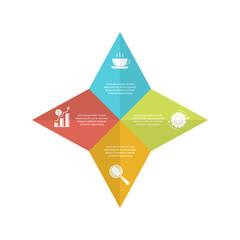 Template infographic with 4 steps or options. Business data visualization. Concept can be used for layout, presentations, reports, diagram or advertising. Vector illustration