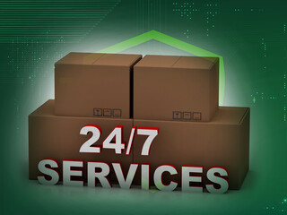 3d illustration 24\7 services: carboard boxes