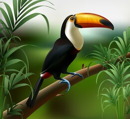 Vector realistic illustration. Toucan bird. Jungle forest. © Real Vector