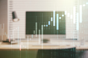 Multi exposure of abstract creative financial graph on modern computer background, forex and investment concept