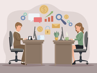 business couple working characters