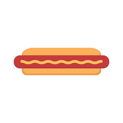 a flat illustration of a hot dog with sausage and mustard on a white isolated background. icon,logo one hot dog. the concept of fast street food
