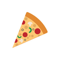 flat illustration of a slice of pizza on a white isolated background. icon,pizza logo. the concept of fast street food. Italian cuisine