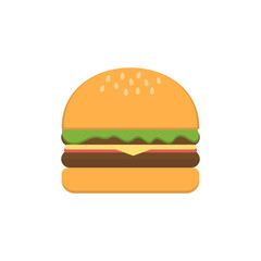 delicious cute doodle drawn burger on white isolated background. vector icon, the sign of one hamburger with a cutlet, beef cheese and herbs. a bun with stuffing. fast food drawn in a flat style