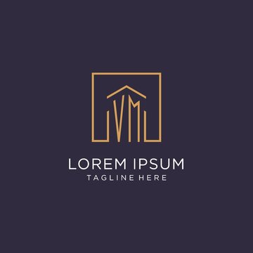 VM initial square logo design, modern and luxury real estate logo style