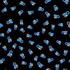 Line Meteorology thermometer measuring heat and cold icon isolated seamless pattern on black background. Thermometer equipment showing hot or cold weather. Vector