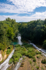 Fototapeta premium Parco fluviale dell'Elsa (Elsa River parc) in Colle val d'Elsa, Tuscany, along the via Francigena, Italy