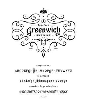 Font Greenwich. Vintage typeface design for logo