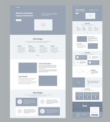 Modern and adaptive website design template for development. Landing page wireframe.