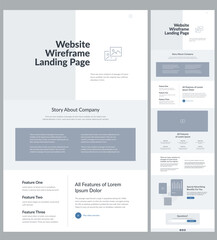 Modern and adaptive website design template for development. Landing page wireframe.