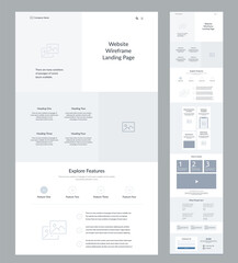 Modern and adaptive website design template for development. Landing page wireframe.