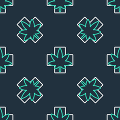 Line Medical marijuana or cannabis leaf icon isolated seamless pattern on black background. Hemp symbol. Vector