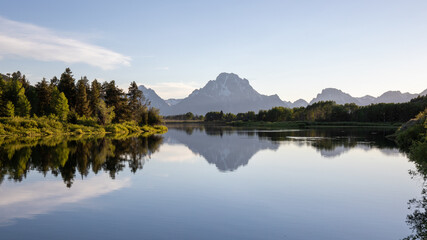 Beautiful evening sunset at Oxbow bend overview snake river, Grand Teton National Park during summer Wyoming.