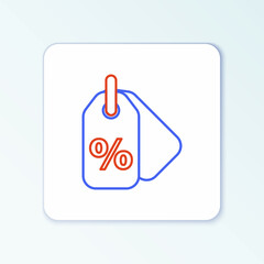 Line Discount percent tag icon isolated on white background. Shopping tag sign. Special offer sign. Discount coupons symbol. Colorful outline concept. Vector