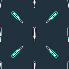 Line Medical thermometer for medical examination icon isolated seamless pattern on black background. Vector