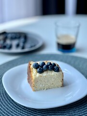 Homemade blueberry cheesecake on a plate