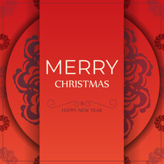 Greeting card Merry Christmas and Happy New Year in Red color with vintage burgundy ornament