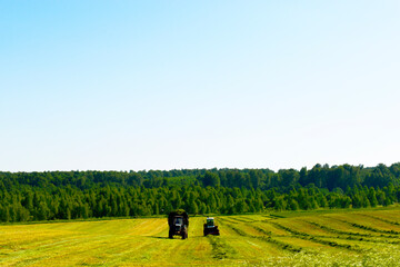 Tractor. Aerial view. tractor in field. farmer plowing his fields in a beautiful autumnal landscape. Aerial view of summer country farming landscape