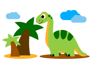 green dinosaur eating leaves from palm flat illustration