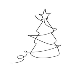 Christmas tree winter line art hand draw