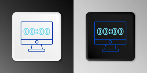 Line Clock on computer monitor screen icon isolated on grey background. Schedule concepts. Colorful outline concept. Vector