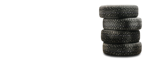 Fototapeta na wymiar winter studded tires isolate on a white background with copyspace