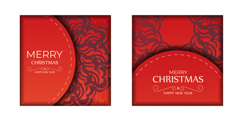 Red color Happy New Year brochure with luxury burgundy pattern