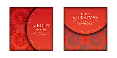 Red Color Happy New Year Brochure with Luxurious Burgundy Ornament