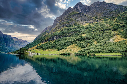 The breathtaking beauty of the N&aelig;r&oslash;yfjord (N&aelig;r&oslash;yfjorden), Aurland, Norway.  Municipality in Vestland county, Norway