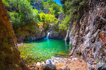 Vathres are small water natural pools with waterfalls along the mountain of Saos on Samothraki...