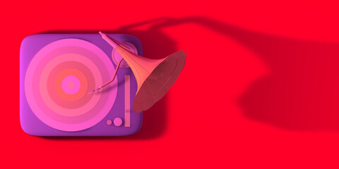 Music concept. Retro vinyl gramophone. Copy space. 3D illustration.