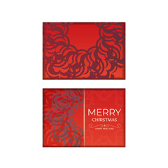Red color merry christmas and happy new year flyer with abstract burgundy ornament