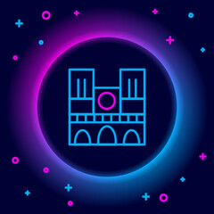 Glowing neon line Landmark of France Notre Dame de Paris icon isolated on black background. Colorful outline concept. Vector