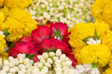 Making up Oriental luxury flower bouquets in Southeast Asian countries, flower arrangement. Yellow...