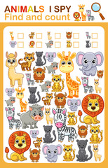 Printable worksheet for kindergarten and preschool book page i spy. Count zoo animal.