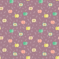 Stylish vector doodle apple seamless pattern. Bright hand-drawn background with fruits for kitchen textiles, fabrics, clothes, paper. Farming, organic products. Simple minimalistic abstract design