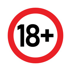 18 plus sign. Eighteen. For adults only. Age restrictions, censorship, parental control. Icon for content, movies, alcohol, night clubs and bars.