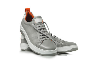 grey leather sneakers isolated - Powered by Adobe