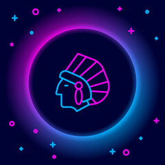 Glowing neon line Native American Indian icon isolated on black background. Colorful outline concept. Vector