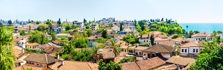 Fototapeta premium the old kaleichi district in Antalya. roofs of houses panorama. the historical center of Antalya, where there are many small hotels and restaurants, is a favorite place of travelers and tourists