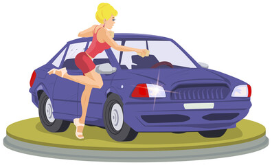 Fototapeta na wymiar Beautiful girl washes car. Illustration for internet and mobile website.