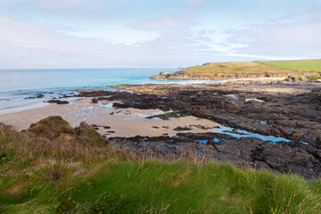 A view along the Cornish coast looking towards Trevone bay, Cornwall, UK