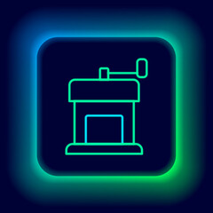 Glowing neon line Manual coffee grinder icon isolated on black background. Colorful outline concept. Vector