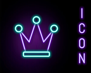 Glowing neon line Crown icon isolated on black background. Colorful outline concept. Vector