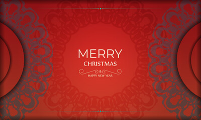 Greeting Card Template Merry Christmas Red with Vintage Burgundy Pattern