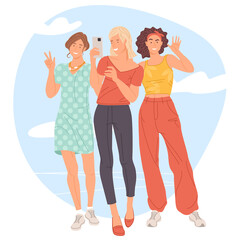 Fototapeta premium Group of three girls taking a selfie